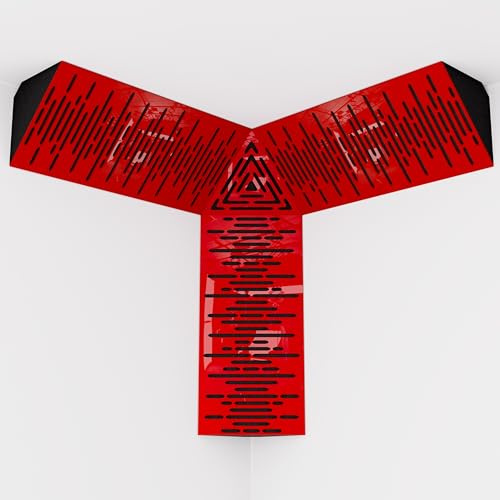 Kit of 3 sets of mini Bass Trap WAVE-mini and one set of TRICUB-Wave | Acoustic Foam with Perforated Laminated HDF Plate (Red plastic, WAVE-m+cubWav)
