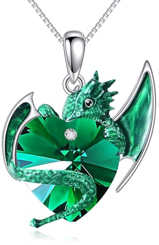 AINFQY Drachen Kette Sterling Silber Lila Wyvern Halskette Drachen Anhänger Herz Kristall Schmuck Geschenk für Damen Herren