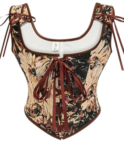 KUOSE Women's Renaissance Corset Top Floral Print Lace-up Vintage Medieval Corsets Vest