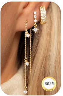 Dochais Damen-Ohrringe 925er Silber 14 K Vergoldet, Creolen mit Doppel-Piercing Hypoallergen GoldMehrere Ohrlöcher Piercings, Tragus Helix Ohr Piercing Ohrstecker Schmuck