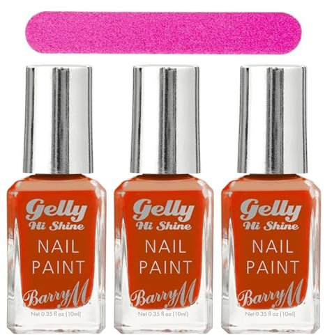 3 Pack Bundle - Barry M Gelly Nail Paint (3x 10ml) Spicy Mango Shade. A Hadco Bundle with a Hadco Emery Board Included. (Spicy Mango, One Size)