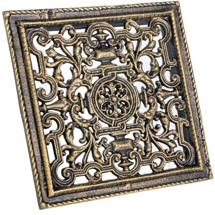 Lüftungsgitter Kamin Gusseisen 23 x 23 cm – Luftgitter für Ofen - Antikes Vintage-Design – Warmluftgitter für Kachelöfen, Holzbacköfen & Kamine – Rustikale Ventilationsabdeckung (Antikes Gold)