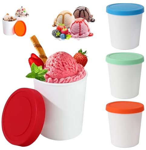 Viitech 4er-Set 250ml Eisbehälter für Speiseeis, Wiederverwendbare Gefrier Aufbewahrungsbehälter Mit Silikon-Verschlussdeckel, Eiscreme-Behälter für Eis Dessert Gelato Sorbet