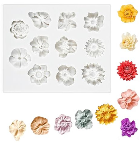 Silikonform Blumen Mini Rosen Kleine Gänseblümchen Silikonform Fondant 3D Blumenform Epoxidharz Formen für Kuchen, Schokolade Zuckerguss Gelee Kerzen Seife