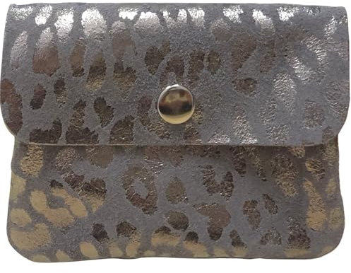 modamoda de P09 Damen Münzgeldbörse Geldbörse Portemonnaie Klein Leder Made in Italy P09, Farbe:Leo Wildleder Grau/Silber