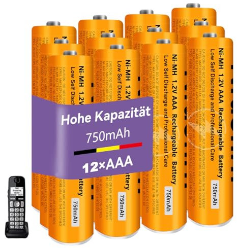 1.2V 750mah NI-MH AAA Rechargeable Battery for Panasonic BT, 12 Pack AAA rechargeable Batteries for Gigaset Cordless Phones