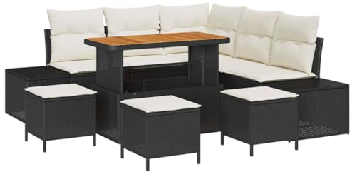 vidaXL Garten-Sofa-Set mit Speicher 8 pcs Schwarz Poly Rattan, Garten und Terrasse, modernes Modulsofa, wetterfestes Möbel, ergonomische Liege für Sommerkomfort