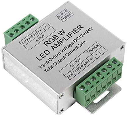 TIKATARER Amplificador de Señal RGBW, DC12-24V 24A 4 Canales Controlador RGBW Estable Controlador de Tira LED de Transmisión PWM para Iluminación de Vacaciones e Exhibición