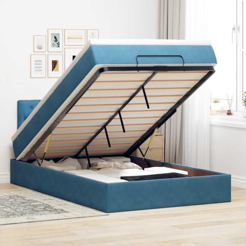 Hoodmeel Bett 120x200 mit Matratze und lattenrost Boxspringbett 120x200 mit matratze und Led Bett mit Bettkasten und Matratzentopper Polsterbett mit Stauraum Samt-Dunkelblau-120 x 200 cm