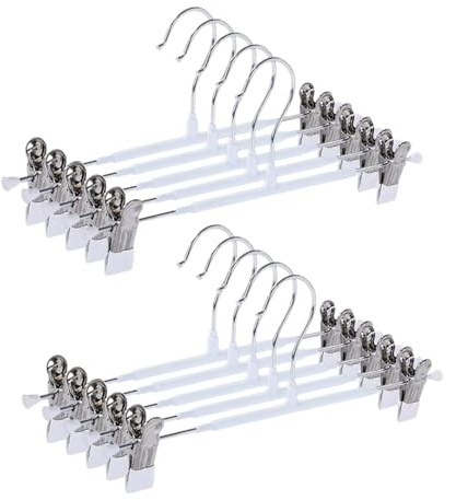 Universalbügel mit Clips, 10 Stück, 30 cm – Metall Kleiderbügel für Hosen, Röcke, Shirts und Unterwäsche – Platzsparend – Ideal für Kinderkleidung und kleinere Größen (Weiß)