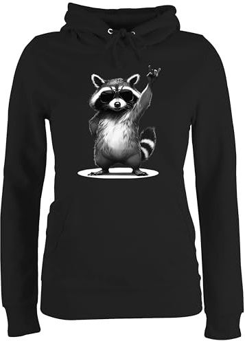 Shirtracer - Pullover Damen Hoodie Frauen - Retro Waschbär Rocker lustig I Lustiges Rock Musik Geschenk Waschbären I Funny Rock Star Raccoon Geschenk Metal Racoon