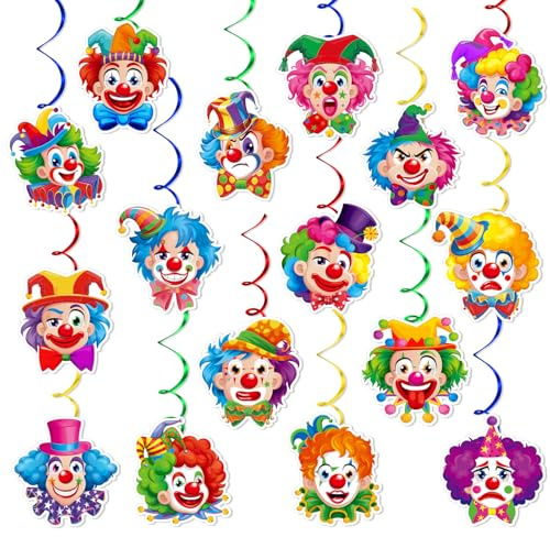 Qpout 16 Stück Clown Hängende Wirbel Girlande Spiral Girlanden Deckenhänger Partydekoration Clown Girlande Karneval Luftschlangen für Fasching Karneval Geburtstag Zirkus Party Deko