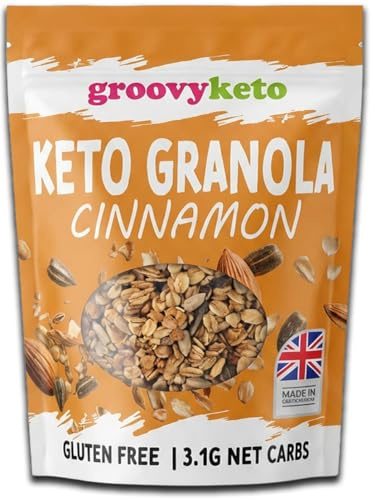 Groovy Keto Granola Low Carb, 3.1g Net Carbs | High Protein Breakfast Cereal | Keto Cereal | Sugar Free Gluten Free | Erythritol Stevia Sweetened | Plant Based | 360g Resealable Pouch (Cinnamon)