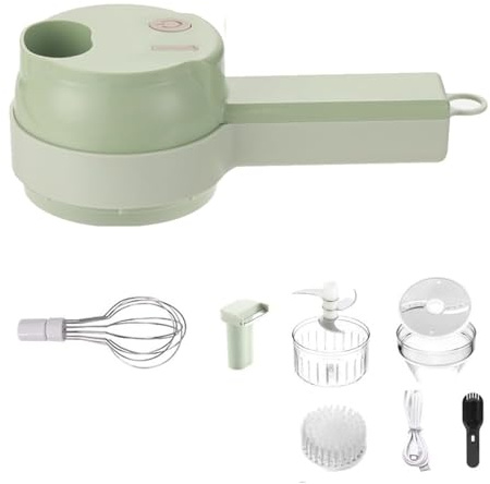 TASBER 4 In1 Wireless Vegetable Processor Chop Whisk Clean Recharge, Portable Crusher Food Blender Mini Slicer, Multifunctional Hand Held Egg Onion Chopper (1pc