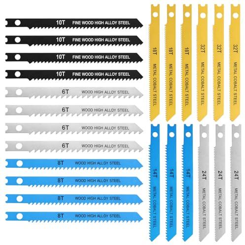 24 Stück Stichsägeblätter Set, Kohlenstoffstahl T-Schaft Stichsägeblatt Scharf Sägeblätter Stichsäge Für Holz Metall Und Kunststoff, 6t 8t 10t 14t 18t 24t 32t