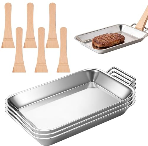 Demlaka 3er Set BBQ Grillschalen: Edelstahl Grillpfännchen mit 6 Schaber, 20 X 18 X 2cm Grillschale Wiederverwendbar, Grillkorb Gemüsekorb, Grillzubehör für Gemüse, Fisch Oder Fleisch Grillpfanne