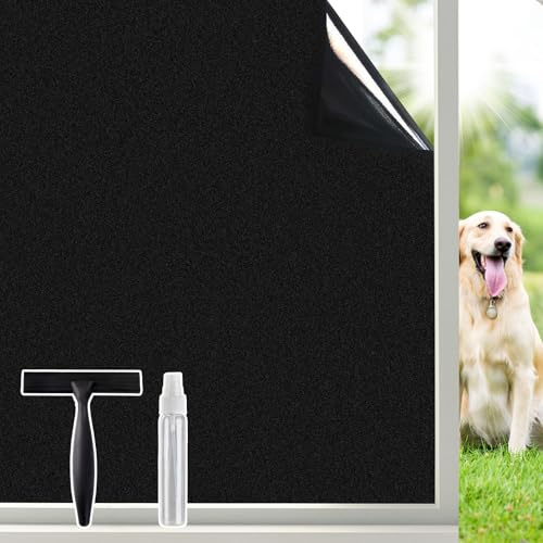 Lifetree Window Film, Black, 44.5x200cm | 100% Light Blocking Total Privacy Glass Film Room Darkening, No Glue Heat Control Anti-UV for Baby Room Daytime Sleeping