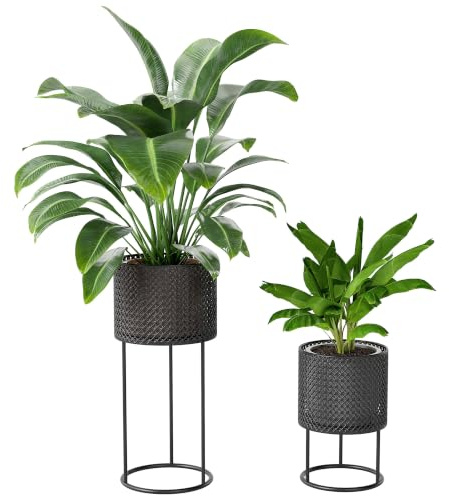 Outsunny Metal Plant Pots for Indoor Outdoor 2 Pcs Stackable Planters Black | Flower Planters, Hollow Design, for Garden Home Balcony Railing Fence