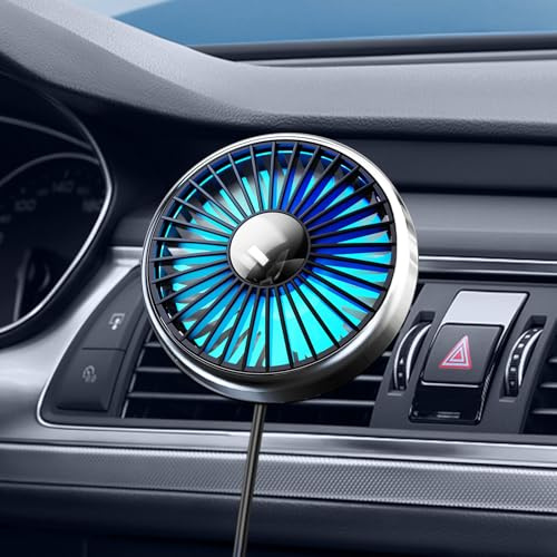 DICMKY Usb Car Ven Fan with Color Light, 360°Rotatable Mini Portable Clip on Fans That Blow Cold Air, Car Ac Air Vent Booster Fan Small Cooler Cooling Fan for Vehicle, Van, Truck, Suv, Rv, Utv Cab