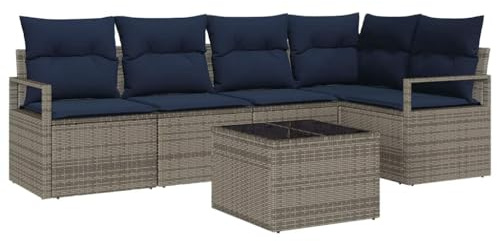 vidaXL Sofa Set mit Kissen Grau Poly Rattan, Sofa-Set für Garten und Terrasse, modular, robust, rechteckig, leicht, UV-beständig, Rattan-Möbel für draußen