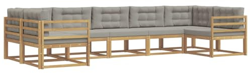 vidaXL Outdoor-Sofagarnitur mit Kissen 7 pcs Weiß und Hellgrau, Modernes Ecksofa-Set, stylische Gartenlounge, Möbel für Terrasse, wetterfest am Pool