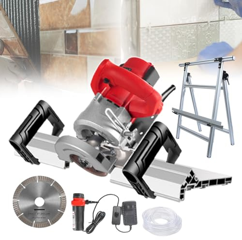 Tile Bevel Cutter Electric Angle Grinder for Ceramic Marble, Dual-Handle Design, Aluminum Base, Wet Cutting with Hose, Dust-Free Operation (Machine + Bracket)