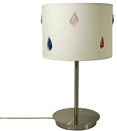 LED-Tisch-Leuchte ILARIA, Papier-Schirm weiß mit kristallförmigen Behängen, H: 52cm, inklusiv LED-Leuchtmittel E27-6 W, Wohnraum-, Nachttisch-Leuchte (weiß D25cm)