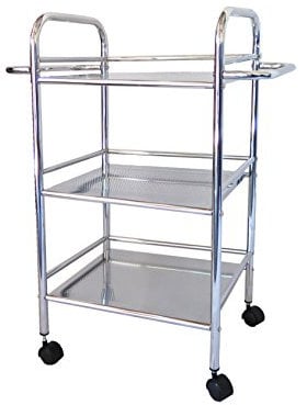 ASPECT Lucy 3-Tier Shelf Trolley/Storage Rolling Cart with 2 Handles, Metal, Chrome, 58.5x32x74cm