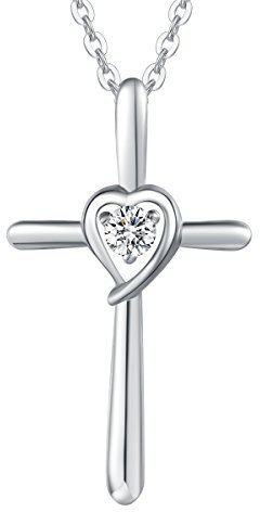 Collier Croix Femme Argent 925/1000 Croix Chretienne Religieux Pendentif avec Chaîne Ajustable 45 cm - Croix avec Coe