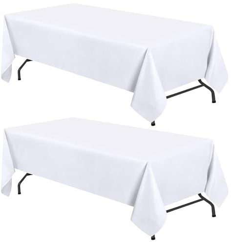 WEALUXE White Table Cloths for 6 Foot Rectangle Tables, 2-Pack, 60x102 inches, Water, Stain and Wrinkle Resistant, 200 GSM Washable Poly Fabric Tablecloths Rectangular, Elegant and Durable