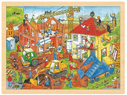 Puzzle aus Holz Einlegepuzzle Baustelle goki 96 Teile Holzpuzzle mit Palandi® Sticker