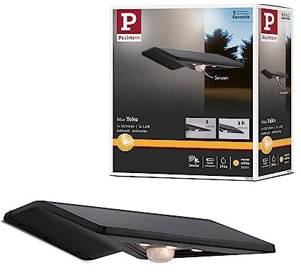 Paulmann 94245 Solar Wandleuchte Yoko LED Außenleuchte incl. 1x1,2 Watt Anthrazit Kunststoff 3000 K Warmweiß, 1.2 W [Energieklasse A++]
