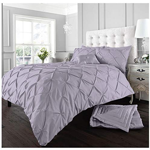 GC GAVENO CAVAILIA Pintuck Duvet Cover Sets, Pinch Pleat Bedding Quilt Covers, Polycotton Bed Covers Breathable Double Bed Set With Pillowcases Iris-Lilac
