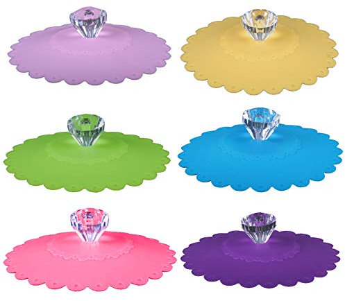 CaLeQi Silicone Cup Lids - Round Diamond Mug Covers, Reusable Anti-dust, 6 Set (Random Color)