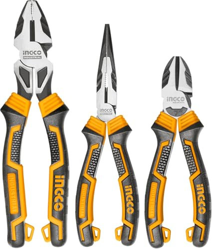 INGCO 3Pcs Pliers Set High Leverage Pliers Tool Set 9.5 Combination Plier 7 Diagonal Cutting Plier 8 Long Needle Nose Wire Cutters HKHLPS2832