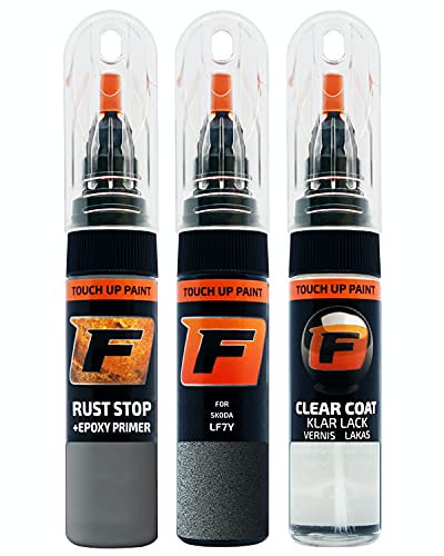FIRANTO Lackstift Autolack Reparaturset für Skoda LF7Y Seda Quartz/Quartz Grey - 3-in-1 Autolack Kratzer Reparaturstift 15ml Grundierung, Klarlack