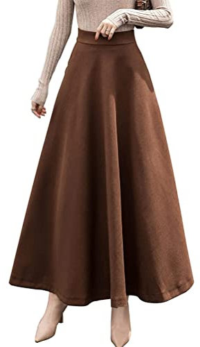 Minetom Jupe Longue Femme Carreaux Vintage Taille Haute Classique Epais Souple pour Hiver Automne Plaid Maxi Jupe Tartan Jupe Longues C Marron M
