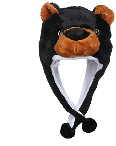 JK Home 2-in-1 Hat with Ear Flaps Scarf Set Cute Plush Animal Hat Cosplay | Costume Headwear Warm Soft Cozy Hats for Kids Adults One Size Novelty Headgear Photo Props