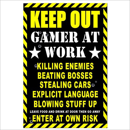 METAL Keep Out Gamer At Work Enter Own Risk Aluminium Tin Sign Door Gaming PS4 Xbox Computer Play Station LARGE