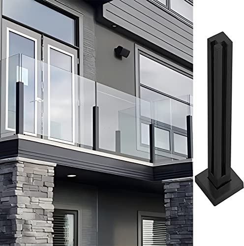 Poteau Garde Corps Verre Pince Poteau De Garde-Corps en Verre Noir, Acier Inoxydable De Colonne De Balustrade D'escalier pour Le Decking Extérieur D'hôtel De Grenier De Plate-Forme De Balcon, Système