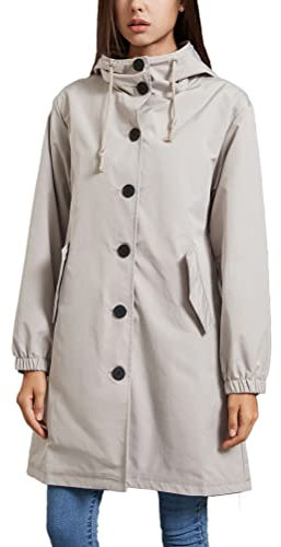 ORANDESIGNE Giacche Impermeabili Donna con Cappuccio Giacca Antipioggia Leggera Impermeabile Pioggia Cappotto a Vento All'aperto A Grigio Chiaro XL