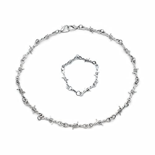 JinYu Kleine Punk Stacheldraht Halskette Hip Hop Thorn Choker Rock Schmuck Kette Halskette und Armband Set Unisex