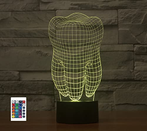 SUPERRUIDALONG 3D-Zahn-Nachtlichter, Fernbedienung, 16 Farben, Illusion, Acryl, LED, Tischlampe, Nachttischlampe, Schlafzimmer, Schreibtisch, Dekoration, Geburtstagsgeschenke für Kinder
