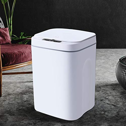 KenSyuInt Poubelle automatique rectangulaire sans contact 16 l pour bureau, maison, cuisine, salle de bain, chambre à coucher, blanche