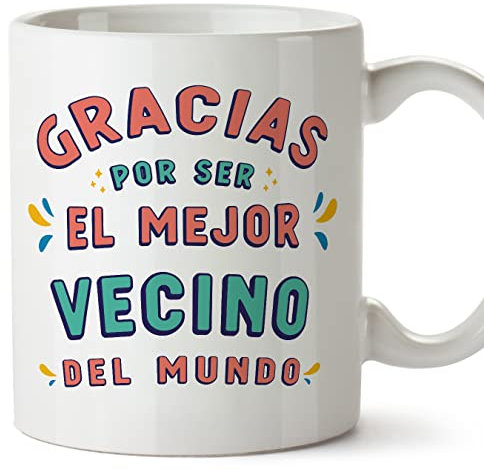 MUGFFINS Tazas para VECINO - En Español - Gracias por ser el mejor - 11 oz / 330 ml - Regalo original y divertido