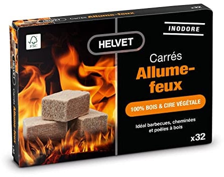 Helvet 32 natürliche Feueranzünder für Kamin und Holzofen in Würfel, Brenndauer 7 Minuten, umweltfreundliches Produkt, 100% Holz & pflanzliches Wachs, normal (LDFC32)