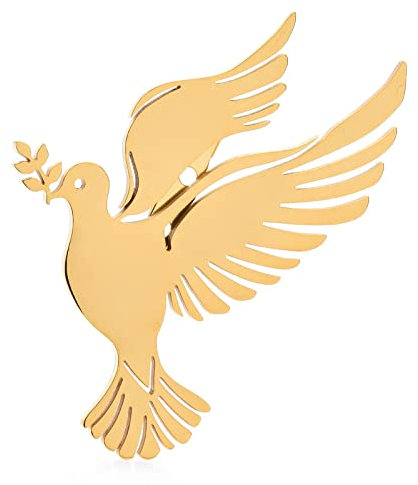 Yalych Brosche Anstecknadel Anstecknadel Große Fliege Taube Vogel Broschen for Damen Unisex Edelstahl mit Olivenzweig im Maul Taube Brosche Anstecknadel Geschenke Brosche (Color : Gold)