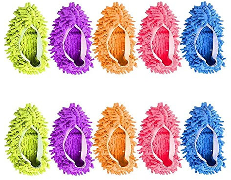 5 Paar Mop Schuhe, Reinigungs Mop Schuhe, Bodenwischer Lazy Slippers Hausschuhe, Staub Mop Hausschuhe, Waschbar, Wiederverwendbar, zur Reinigung von Staub und Schmutz in Einem Raum Oder Büro