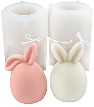 2PC Ostern Silikonform Hasen Formen Silikon Tier Kuchenform 3D Backform Ostern Silikonform Schokoladenform Handwerk DIY Formen DIY Kuchen Dekoration Kerzenform 3D Hase Kerzen (2PC, One Size)