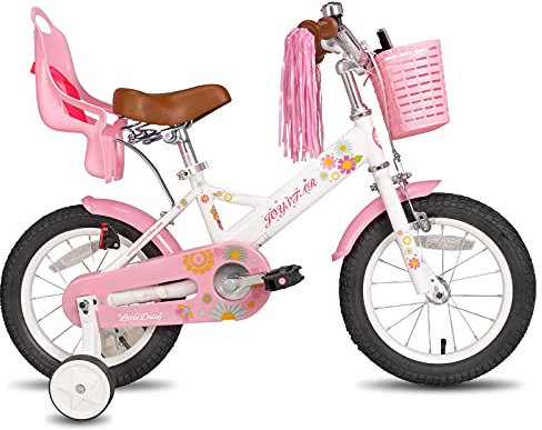 JOYSTAR Little Daisy 16 Zoll Kinderfahrrad für 4 5 6 7 Jahre Mädchen Kleinkinderfahrrad mit Stützrädern Prinzessin Kinderfahrrad mit Korb Fahrradschlangen Kleinkindfahrrad Fahrräder Weiß